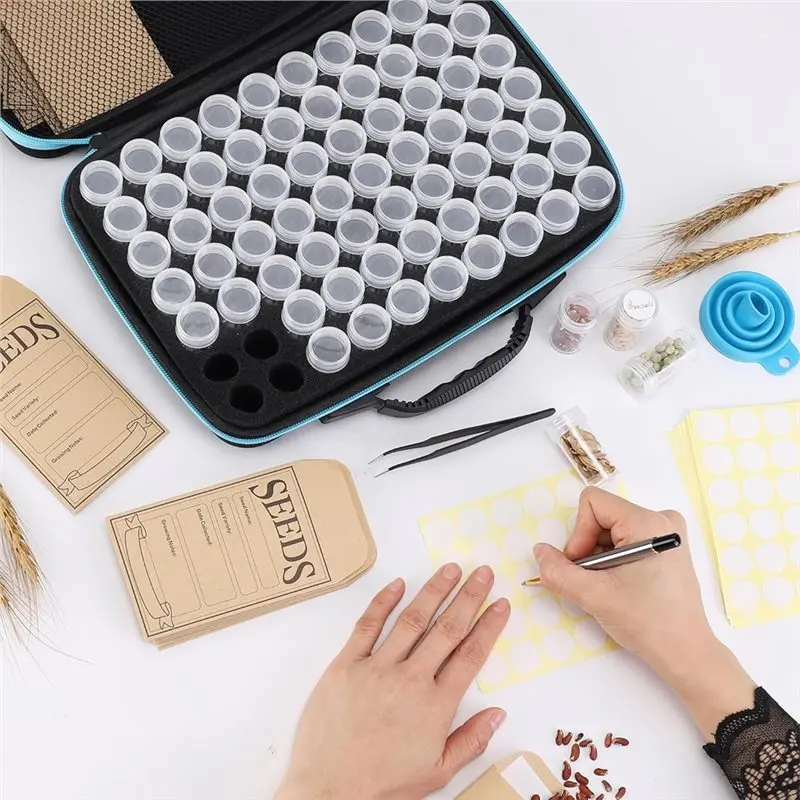 مجموعة أدوات حفظ بذور الحديقة من MOPHE، منظم تخزين البذور 70 فتحة مع 20 ظرفًا للبذور، ملصق كتابة، قمع