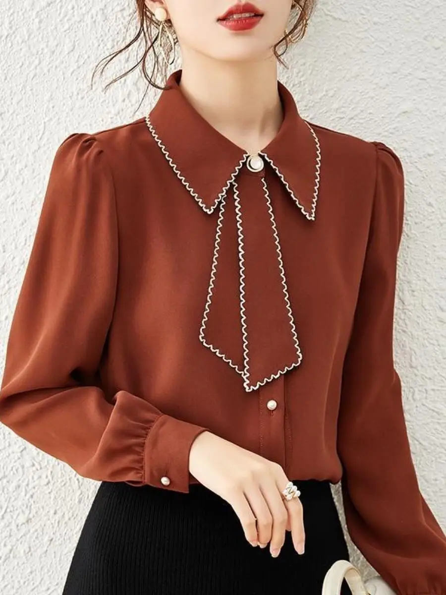 

Faionable Long Sve Women's irt Autumn Winter Design Sensation Small Cro Chiffon Base Layer Top Quali Versatile