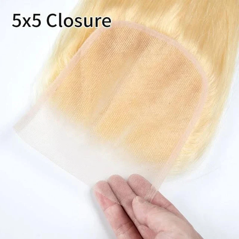 613 Blonde 5x5 Transparent Lace Closure 12A Grade Easy To Dyed Straight Hair Brazilian Virgin Hair Pre-Plucked With Baby Hair