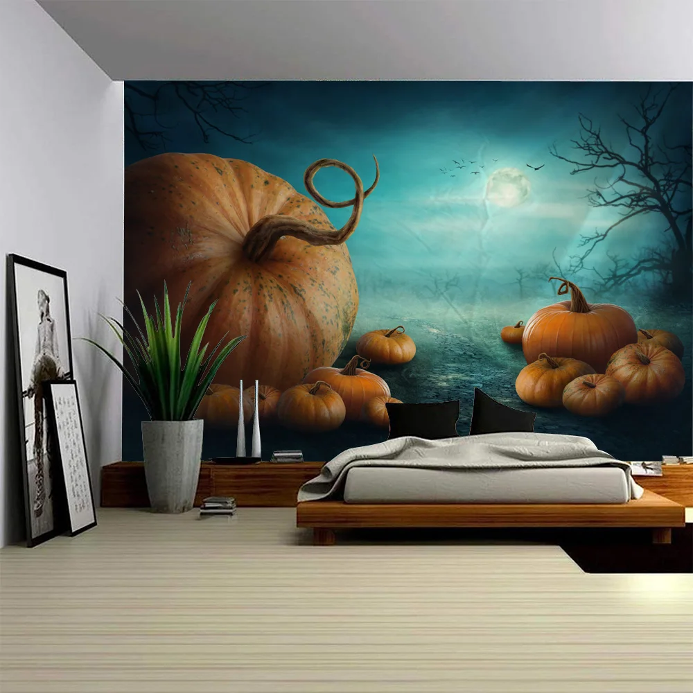 

Halloween tapestry wall hanging horror forest pumpkin lamp bat bedroom living room dormitory party decoration background poster
