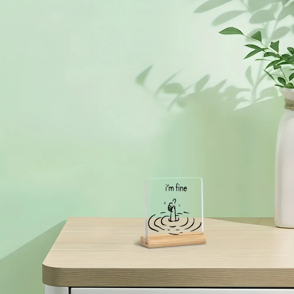 شعار 2D مضحك "I'm Good" - تصميم بسيط باللونين الأبيض والأسود لتزيين سطح المكتب من الأكريليك، المكتب المنزلي، هدية تزيين السنة الجديدة