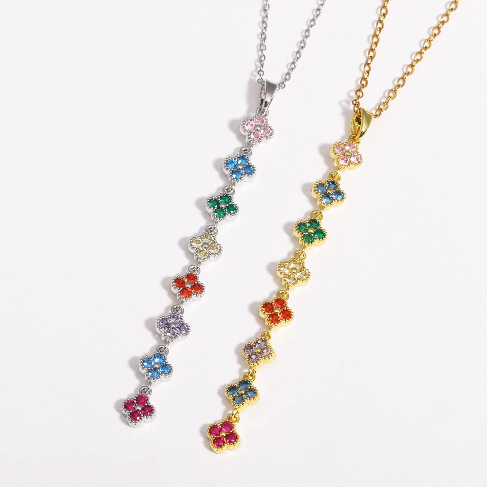 Bunte funkelnde sexy vierblättrige Kleeblatt Charme Y-Form lange Halskette für Frauen Mode wasserdicht Edelstahl Hochzeit Schmuck