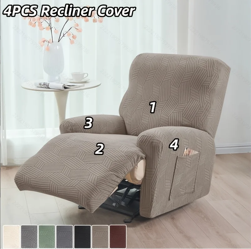 

4pcs/set Nordic Recliner Sofa Cover Elastic 1 Seater Relax Armchair Cover Anti-slip Single Couch Slipcover for Office Home Decor