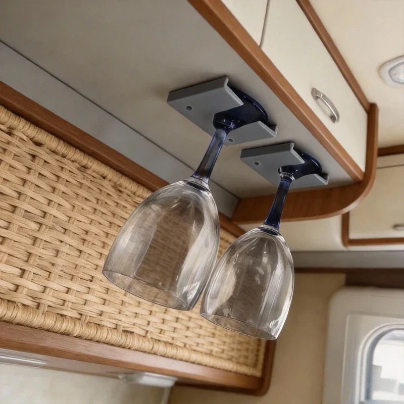 2pcs RV Hanging Wine Glass Holder, Punch-free Car Stemware Suspension Rack, Camping Travel Storage Tool