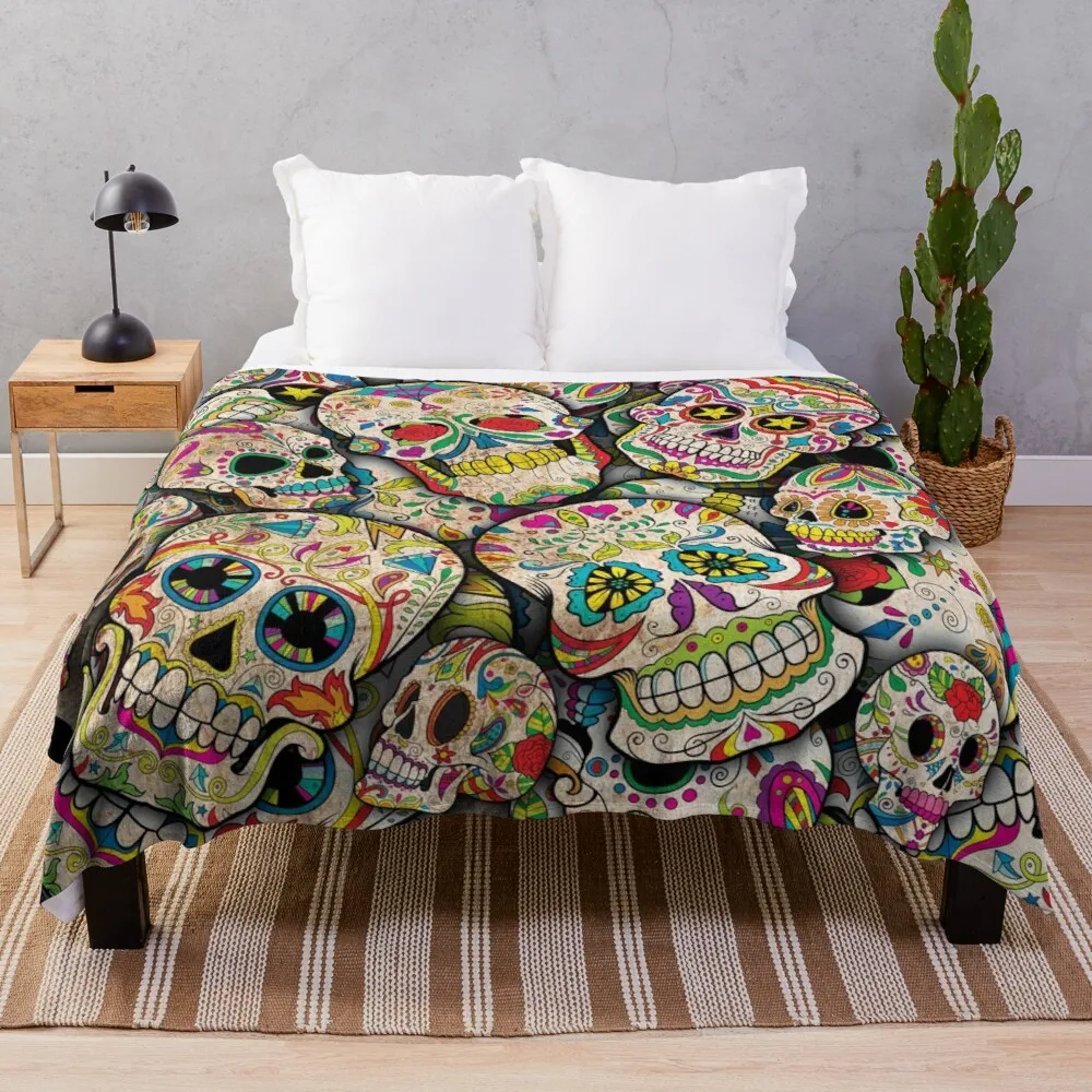 Throw Blanket Sugar Skull Summer   Super Soft Micro Fleece  Lightweight Comfort Warm for Couch Travel Chair