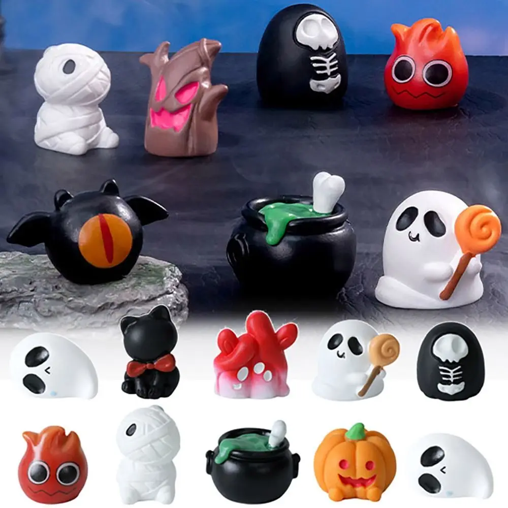 Wielokolorowa miniaturowa figurka Halloween Kreskówka Szkielet Kot Zombie Halloween Kreskówka Dynia Duch Statuetka Dekoracja samochodu