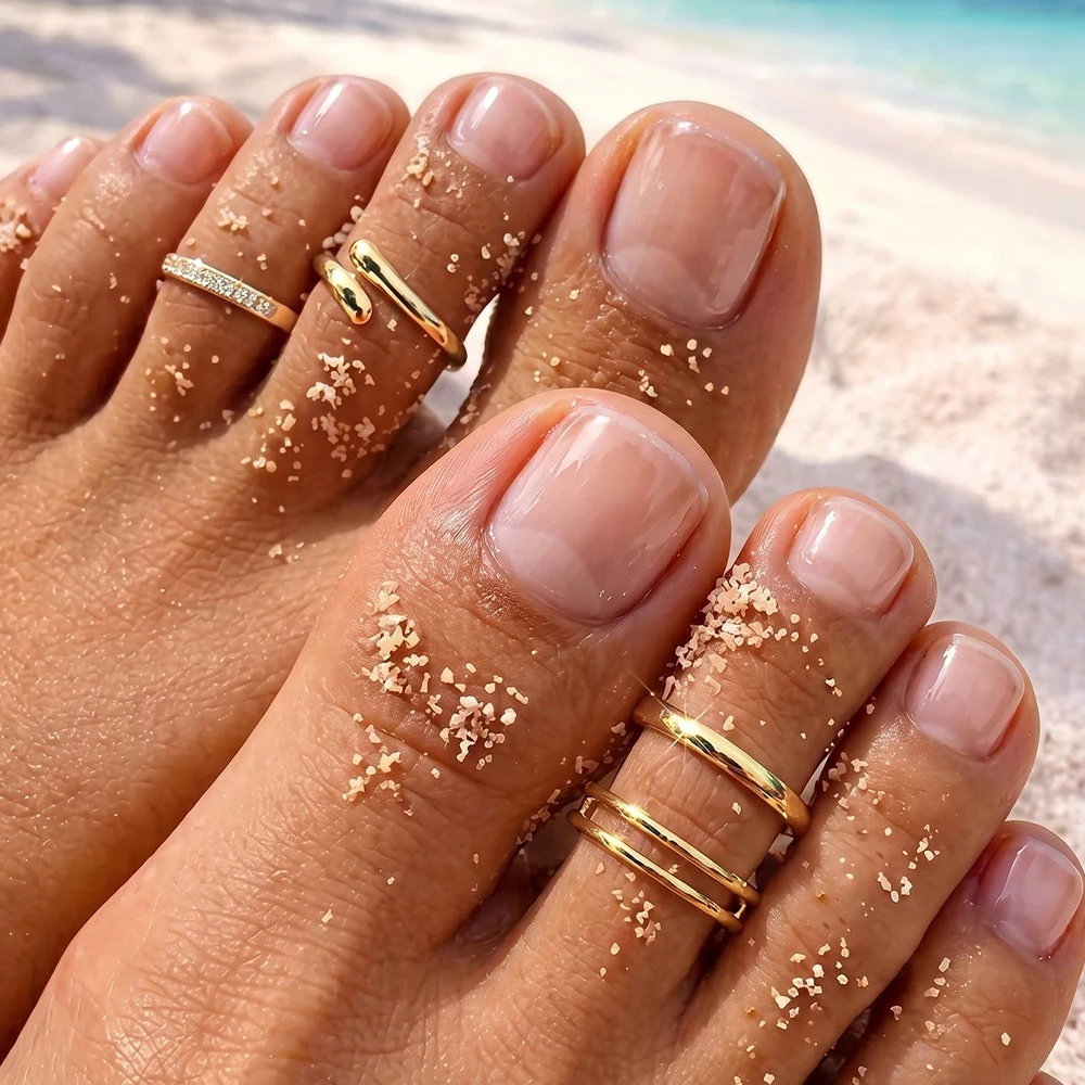 Toe Rings For Women - Gold Filled Toe Ring Non Tarnish Adjustable Simple Hug CZ Thin Band Toe Rings Summer Beach Foot Jewelry view 4