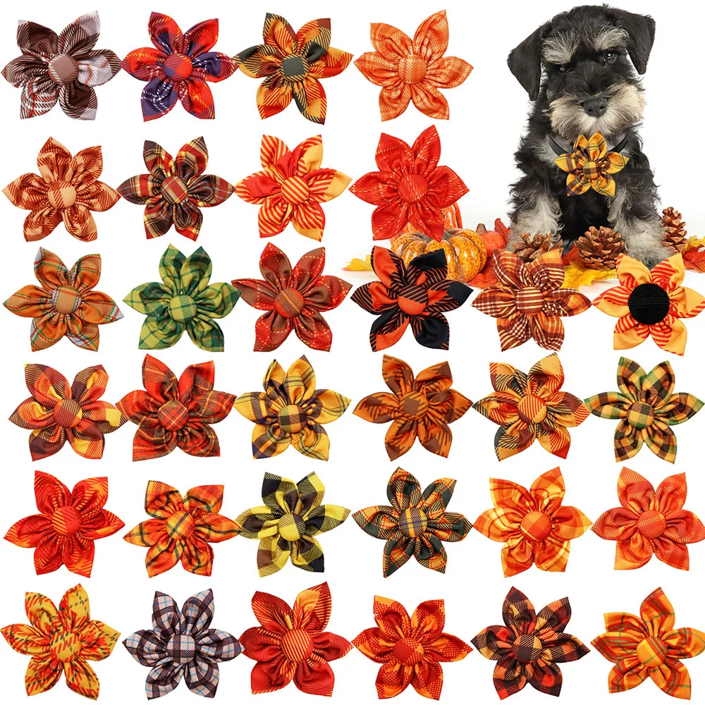 

10/20PCS Fall Dog Collars With Elastic Bands Movable Pet Dog Bowties Cat Neckties Thanksgiving Pet Grooming Accessories For Dogs