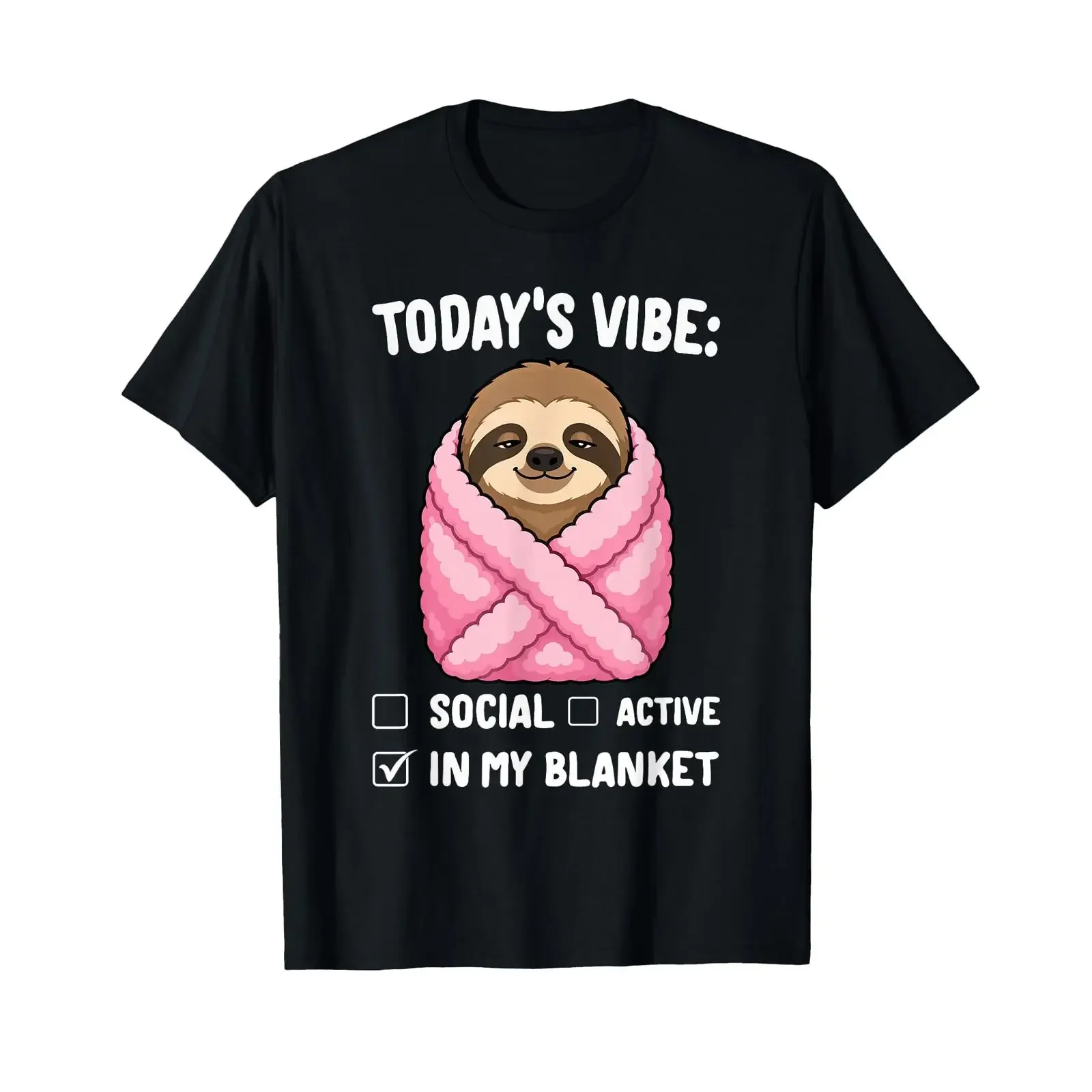 Funny Sloth Today's Vibe in My Blanket Introvert T Shirt vintage Washed graphic fashion Casual Stretched Breathable Stylish