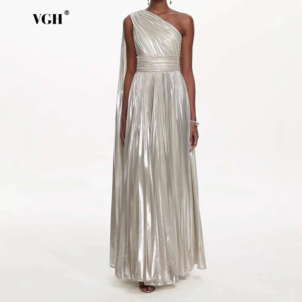 

VGH Glam Fashion Shows: Новые блестящие макси-платья для женщин с одним открытым плечом, приталенные, с драпировкой на талии, для роскошных коктейльных вечеринок