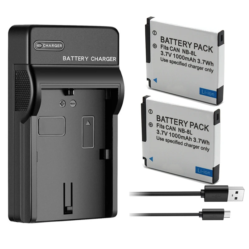 1000mAh NB-8L NB8L Li-ion Battery + Charger For Canon PowerShot A3300 A3200 A3100 A3000 A2200 A1200 IS Digital Camera Batteries