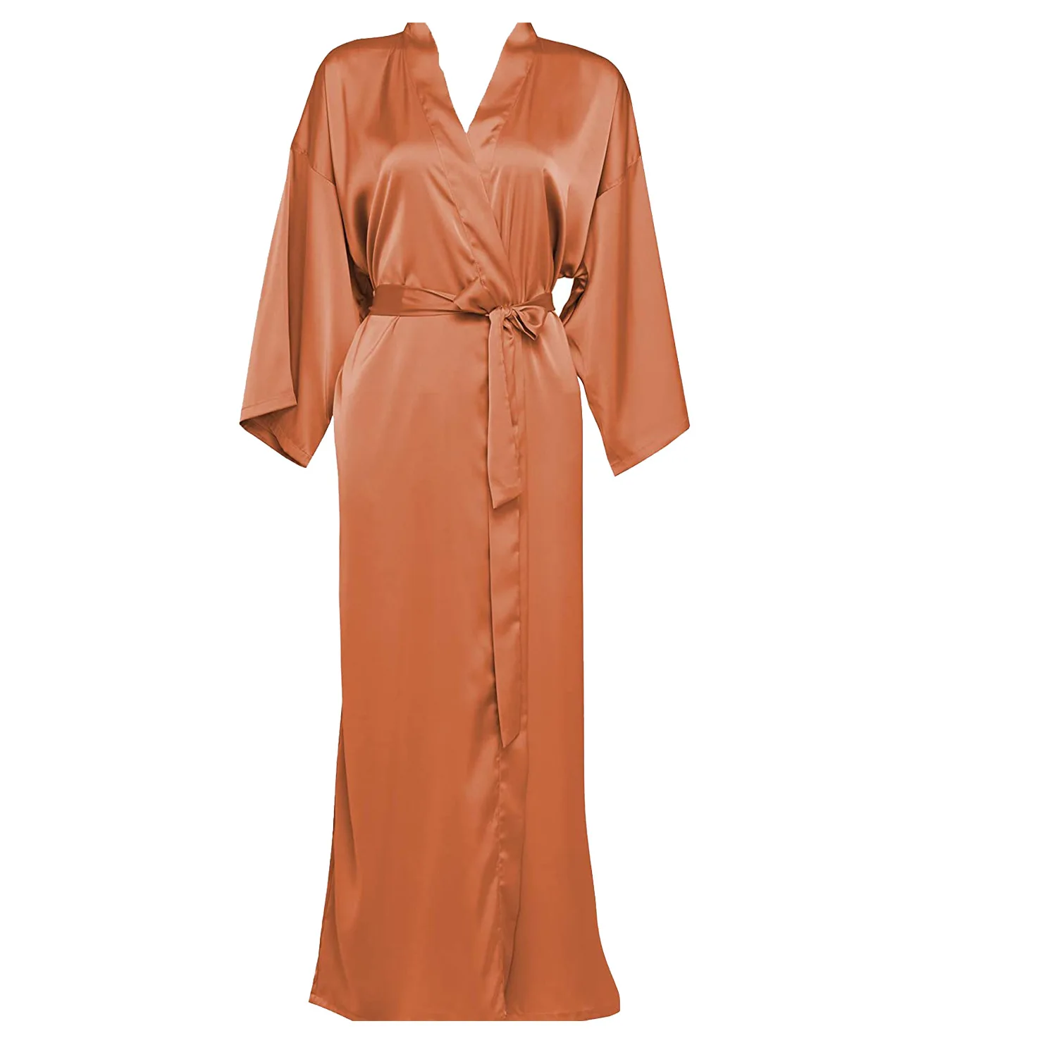 Long Sleeve Robe Nightgown Sleep Dress V Neck Solid Color Bridal Morning Gown Ice Silk Sexy Home Dress Lounge Sleepwear