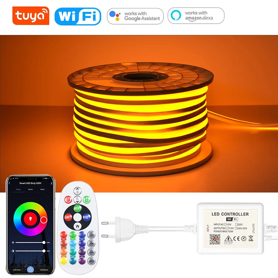 Tuya Wifi LED Neon Strip Light SMD5050 RGB Tape AC220V Flexible Led Ribbon Outdoor Waterproof For Garden Decoration Lighting