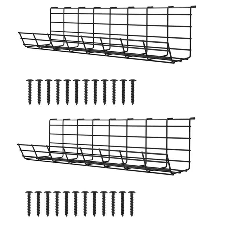 

2X Under Desk Cable Management Tray Wire Cord Power Strip Adapter Organizer Cable Tray To Hide Cables For Office Desktop