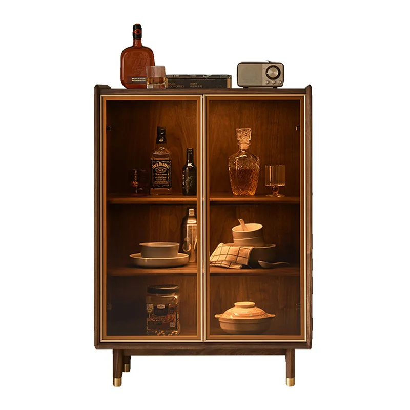 

North American Black Walnut Nordic Solid Wood Wine Cabinet Light Luxury Black Walnut Storage Display Cabinet Sofa Side Cabinet