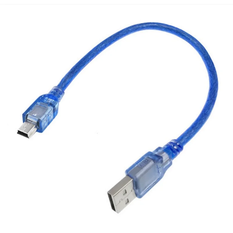 USB 2.0 USB A to Mini USB Transparent Blue Data Cable Anti-interference Thick Copper Wire 1.5M 3M 5M，Micro USB 0.3m Cable