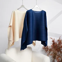 ALSEY Miyake Women's Long Sleeve Top Summer New Harajuku Style Simple Plus Size Loose Peplum Pleated T-shirt Female Clothing