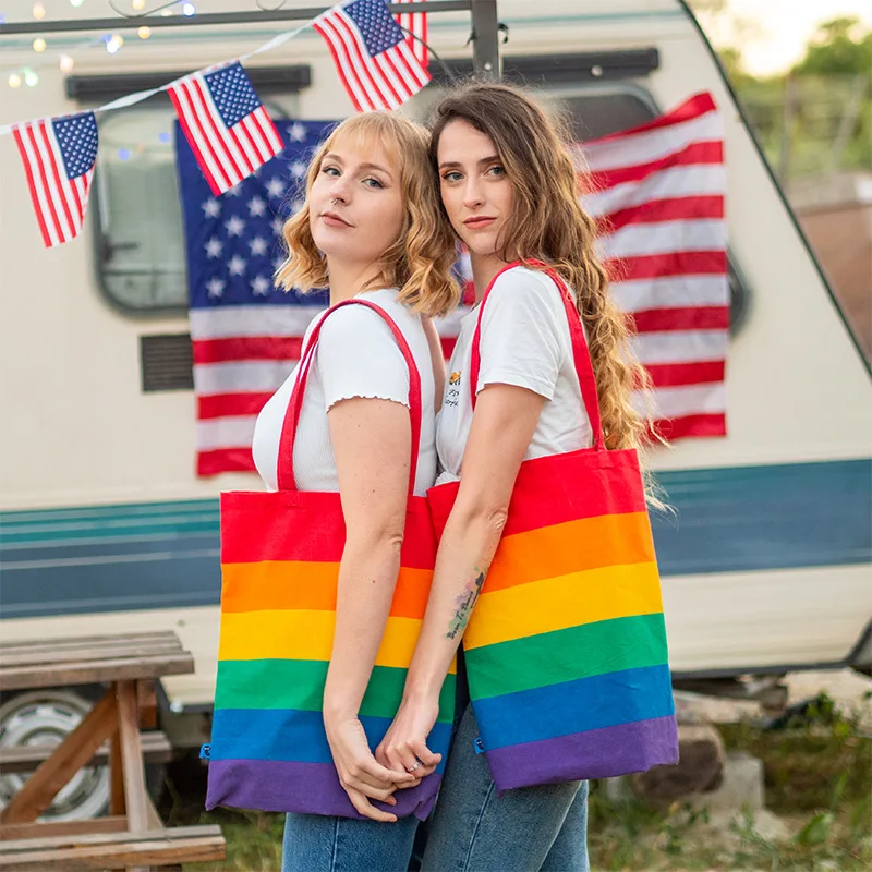 

Women's Bag Rainbow Tote Bag Creative Trendy Simple Funny Cute Kawaii Canvas Bag For Girl Wholesale New Handbag Colorful Fashion