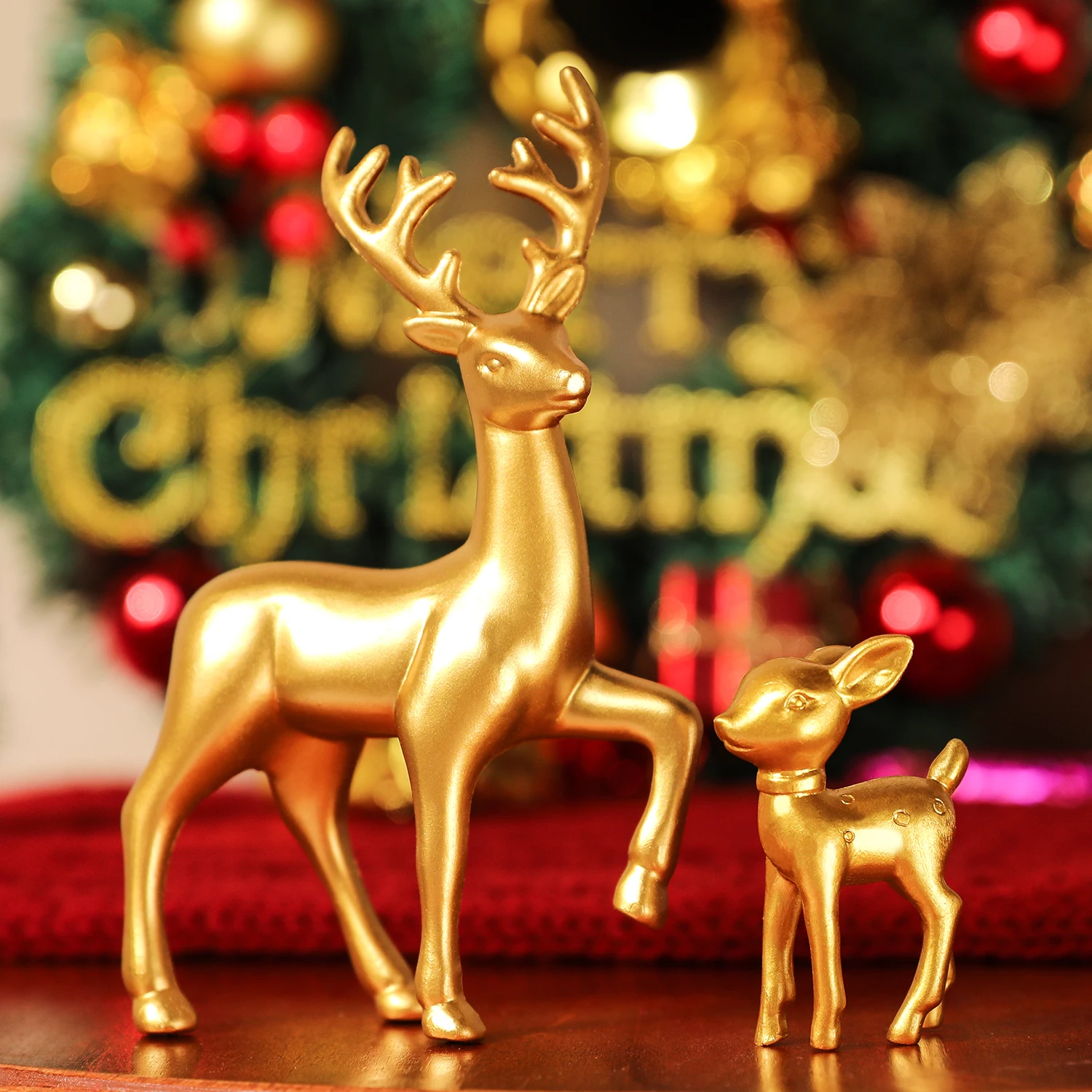 2-teiliges Set, Weihnachts-Rentier-Familien-Set, Weihnachtsdekoration, festliche Heimdekoration mit Harzstatue, Innendekoration, Weihnachtsgeschenke.