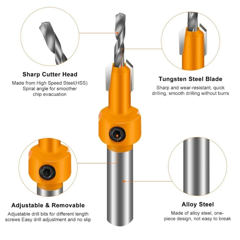 Countersink Drill Bit Set Carpentry Tool Countersunk Counter Sink Bit For Wood