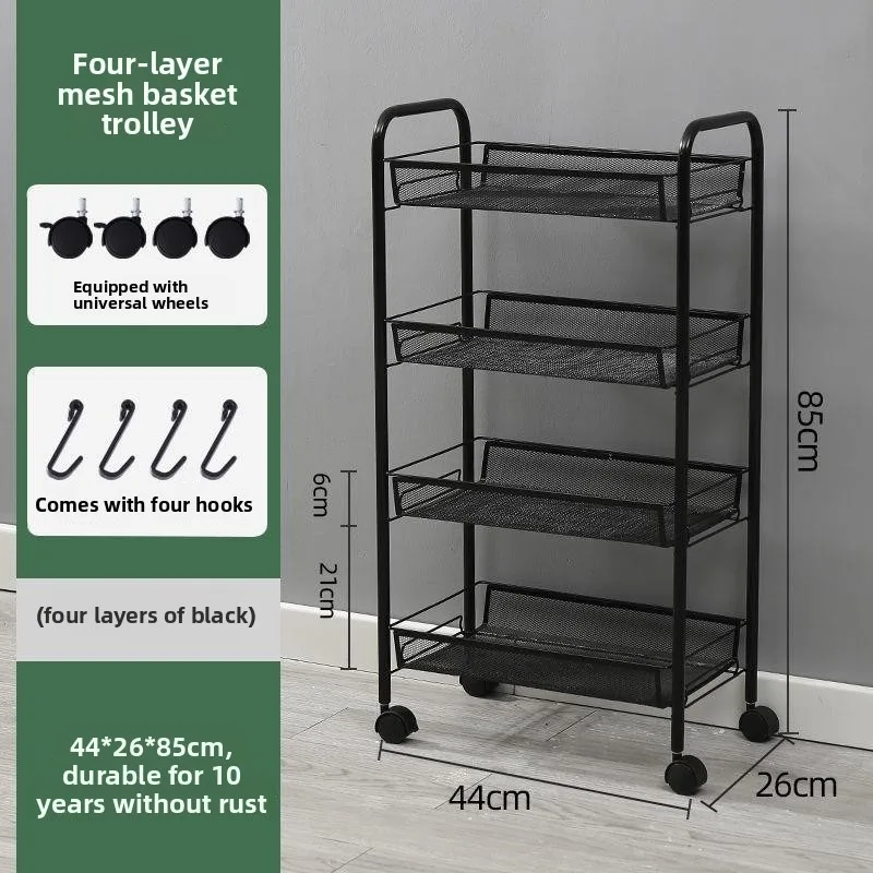Movable Multi-Layer Kitchen Storage Rack with Wheels Vegetable Basket Organizer Toy Storage Cart Small Rolling Storage Rack
