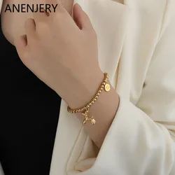 ANENJERY 316L Stainless Steel Balloon Dog Ball Bead Bracelet Not Fading New Ladies Bracelet Festive Party Jewelry Accessories