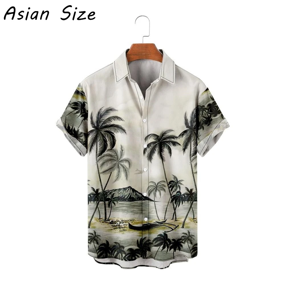 

2026 Hawaiian Shirt For Men Summer Palm Tree Shirts Beach Prints Short Sleeved Tops Casual Tropical Plants Men Clothing Camisa