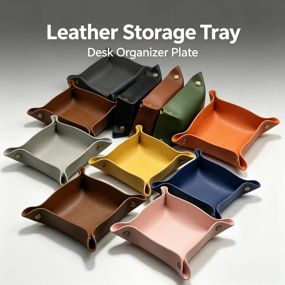 Two Layer Cowhide Storage Tray Desktop Organizer Key Jewelry Cosmetic Storage Box Folding Holder Home Decoration Accessory