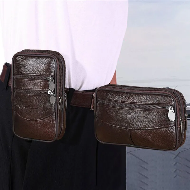 Fannypack Men Belt Bag Male Zipper Leather Phone Pouch Bags Waist Bag Fanny Packs 5.5inch 6 inch Phone Bag Case Man Purse Case