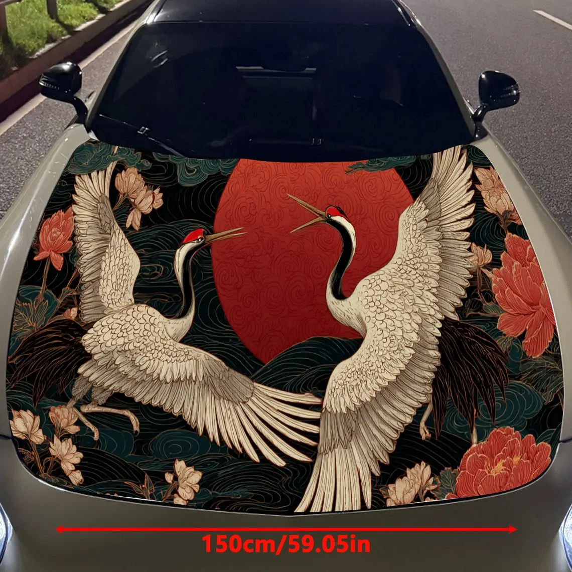 Naklejki na maskę samochodu z motywem retro żurawia, wodoodporne naklejki samoprzylepne z PVC na maskę samochodu, naklejki ochronne na maskę samochodu, Auto A