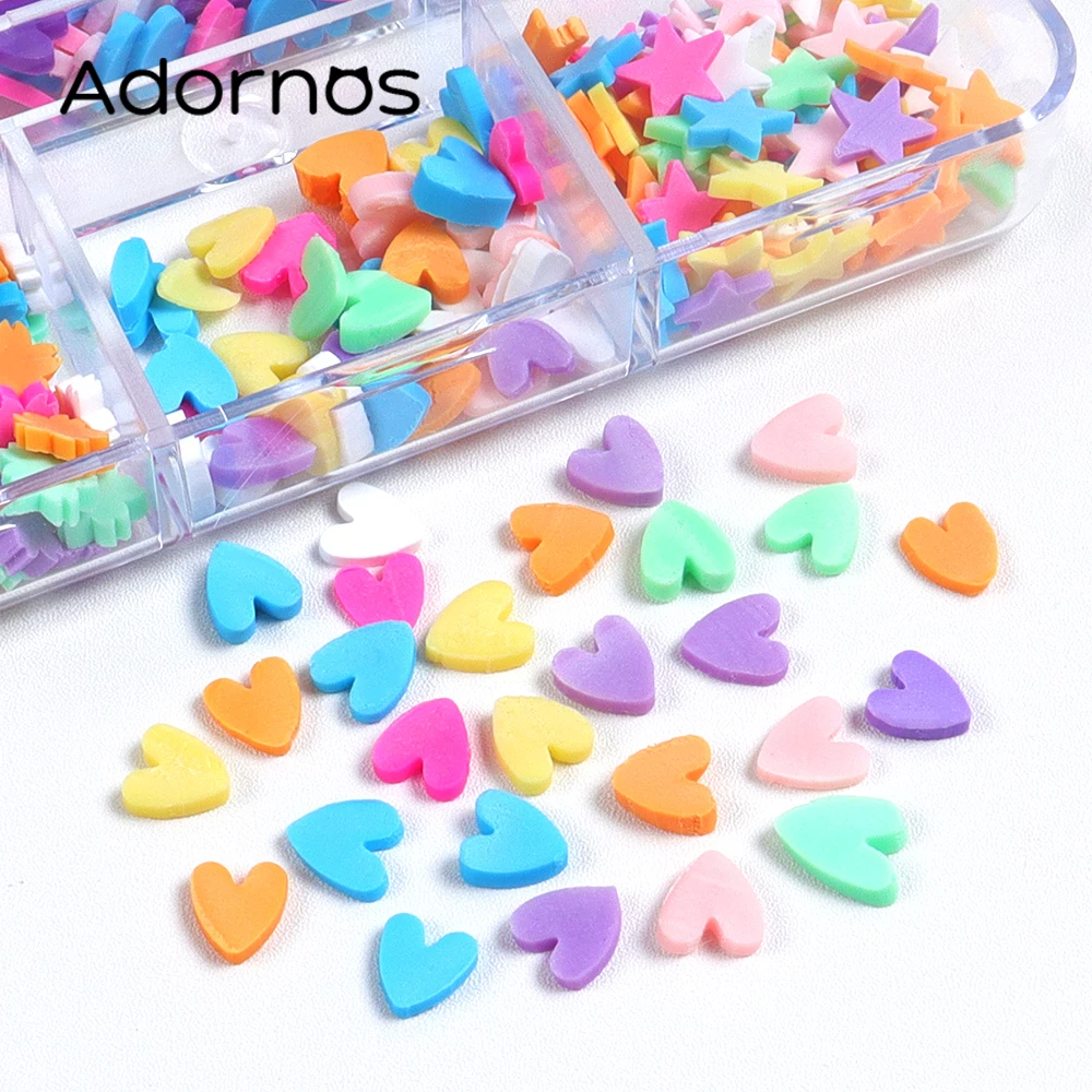 Heart Shape Polymer Clay Slices Resin Shaker Mold Filler Colorful Stars Flowers Mixed Soft Pottery Valentines DIY Jewelry Making