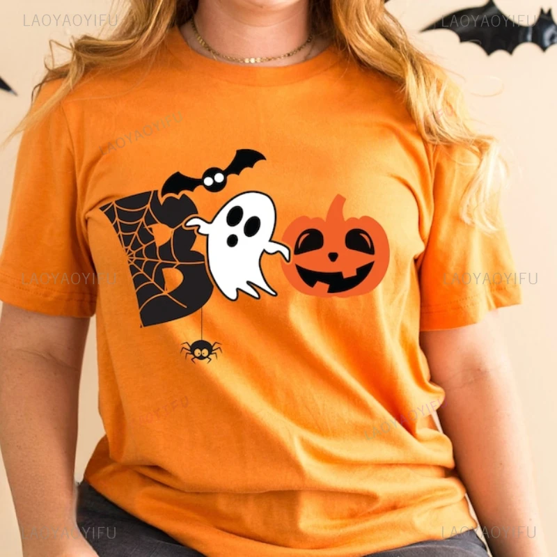 Funny Kawaii Boo Ghost Halloween Graphic T Shirts Woman Man All Saints' Day Trick or Treat High Quality Cotton T-shirt Camisetas