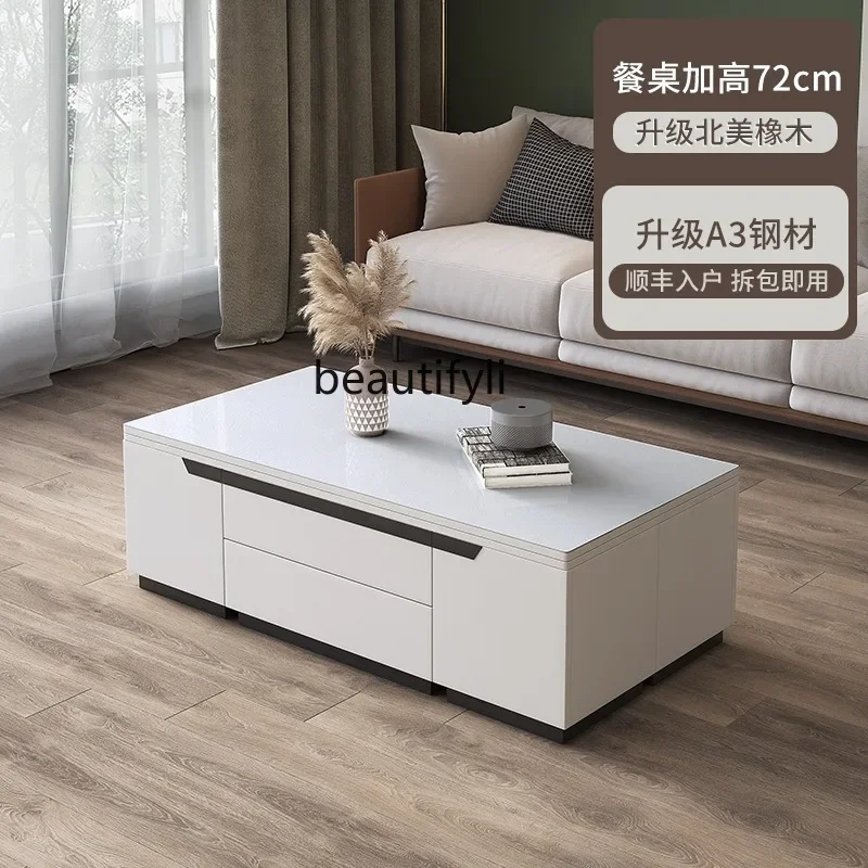 LXMultifunctional Adjustable Coffee Table and Dining Table, Simple Modern Design for Small Living Rooms, Foldable and Integrated