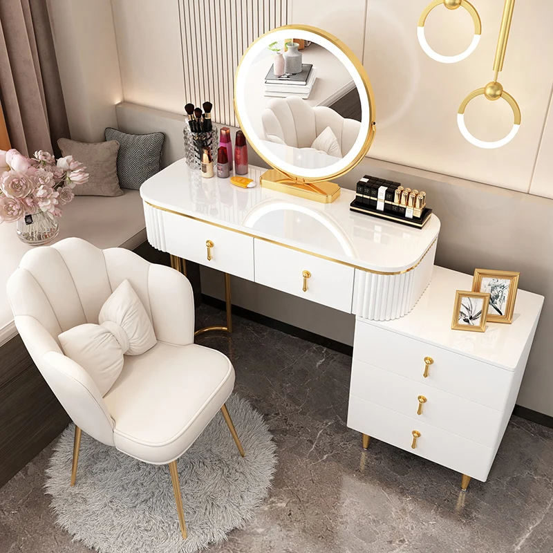 

Light White Chair Dressing Table Bedroom Chair Cheap Beauty Vanity Table Mirror Garden Comoda Pra Quarto Lounge Suite Furniture