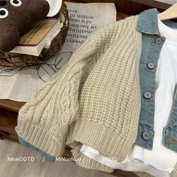 Boys Woolen Sweater Crochet Cotton Windbreak 2024 Khaki Plus Thicken Autumn Winter Cardigan Warm Children's Clothing