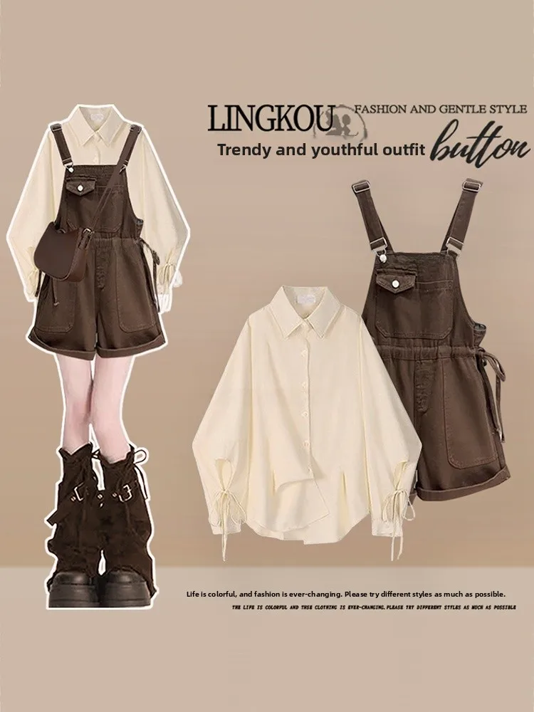 

Летний антивозрастной большой размер, корейский Sle, защита от солнца, дизайн, винтажный ремешок, джинсовые орты, комплект из двух предметов, моющийся женский...