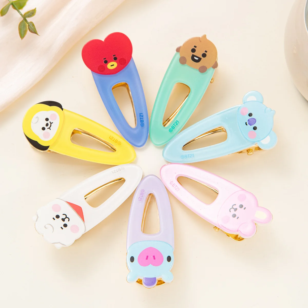 Pinzas para el Cabello con Diseño de Personajes Kawaii de BTS BT21, Pasadores Laterales para el Cabello, Accesorios de Decoración Diaria para Fans del Kpop, Regalo