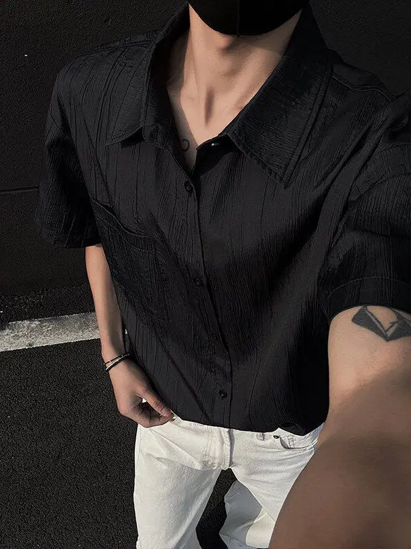 

Мужская летняя футболка из ледяного шелка с текстурой, в полоску, свободного кроя, повседневная, из полиэфирного волокна, свободная версия