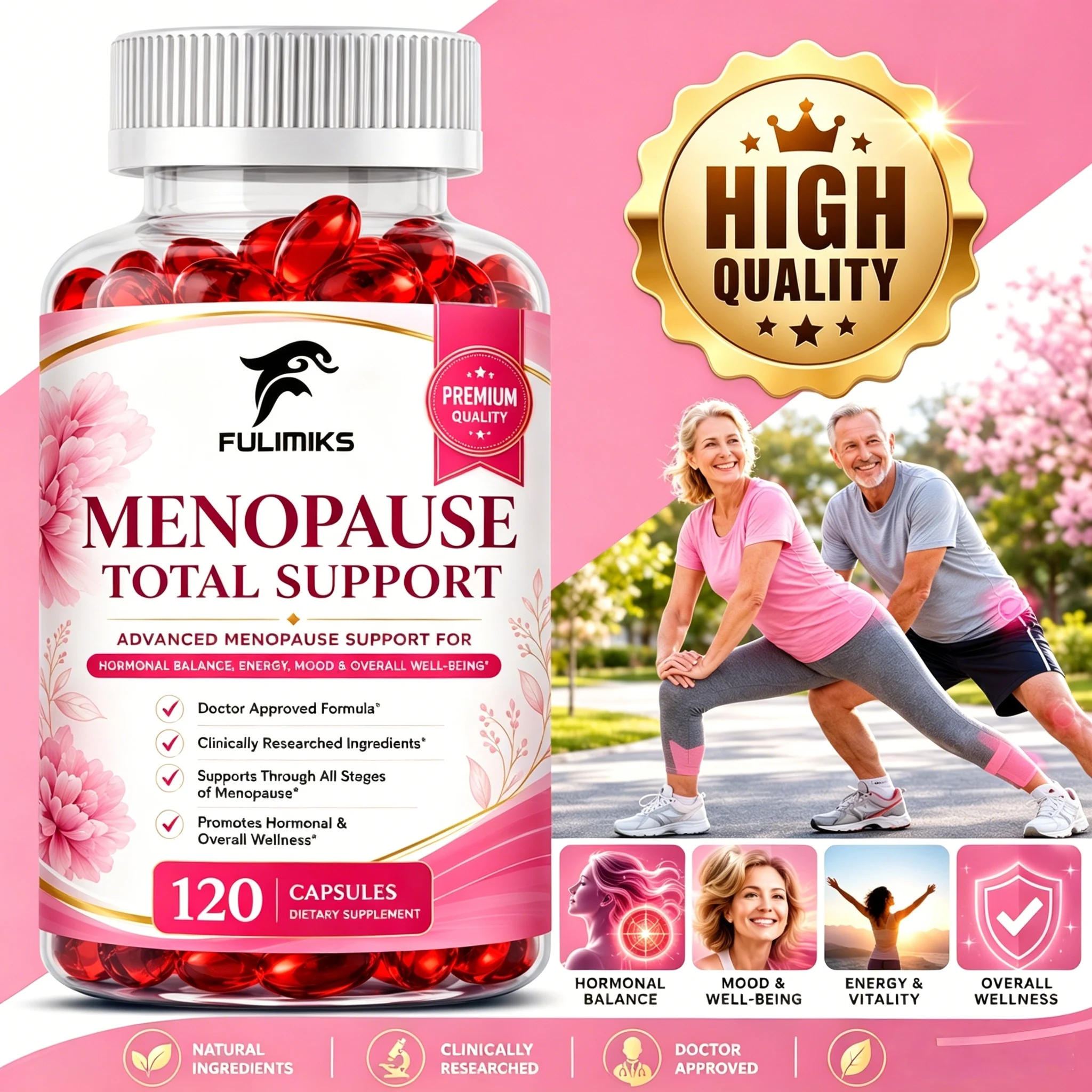 Suplementos de Apoyo para la Menopausia para Mujeres, con Dong Quai y Cohosh Negro, Alivian la Fatiga, la Hinchazón, los Brotes de Calor y los Cambios de Humor