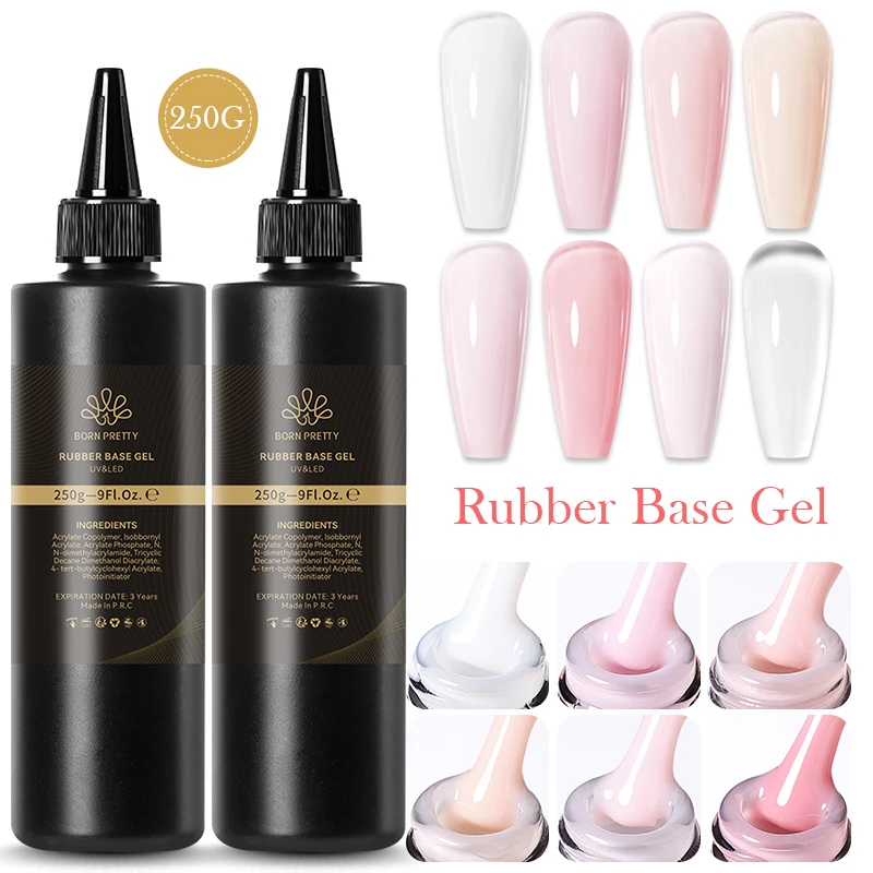 BORN PRETTY 250g Gel de Base en caoutchouc paquet rechargé gelée blanc laiteux nu Semi-Permanent tremper Gel de Construction auto-nivelant