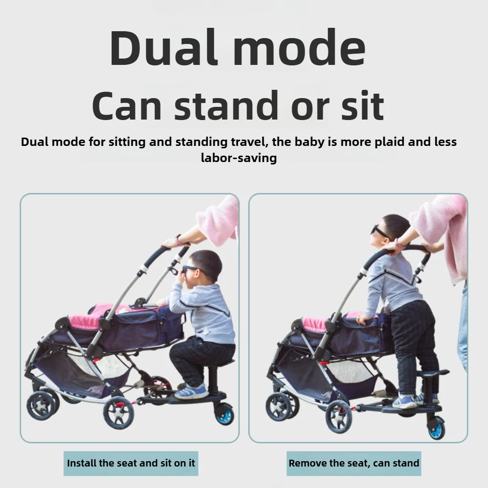 Fashion Pram Pedal Adapter, Stroller Board with Detachable Seat, Comfort Wheeled Board Stroller Ride Board with Wheels