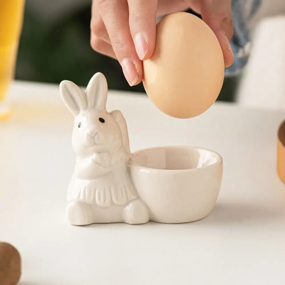 Funny Cute Rabbit Egg Cup Holder Decorative Stable Easter Bunny Ornaments Cartoon Ceramic Egg Tray Party Supplies