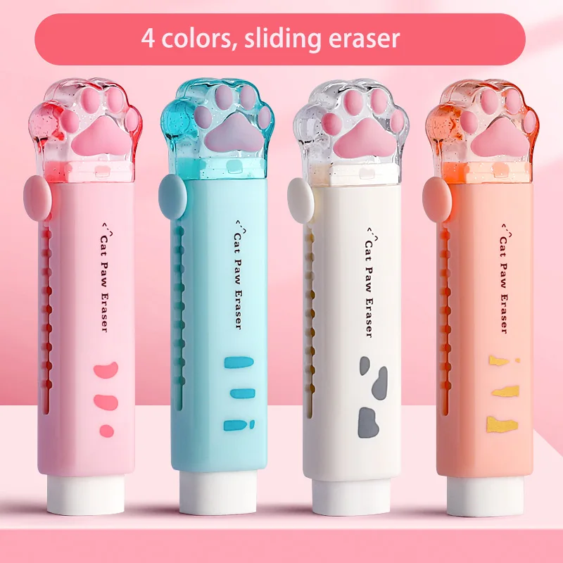 1pc Kawaii Push-pull Design Cat Paw Portable Rubber Eraser Cute Erasers for Kids School Office Supplies Japanese Stationery