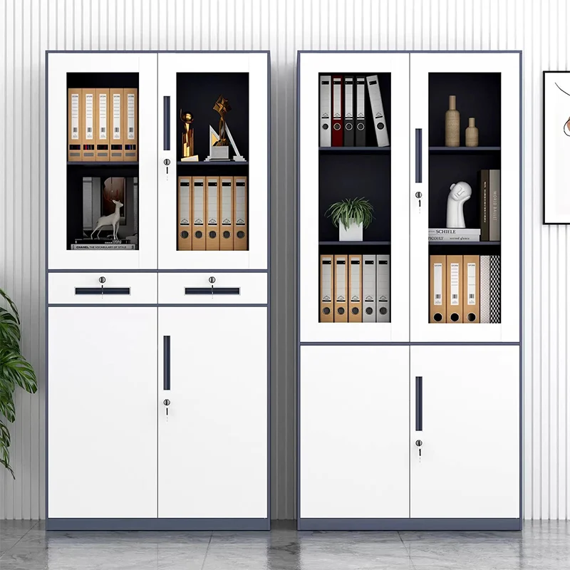 

File Cabinet Office Furniture Modern Luxury Cupboard Metal Locker Storage Stainless Steel Filing Cabinets With 2 Glass Door