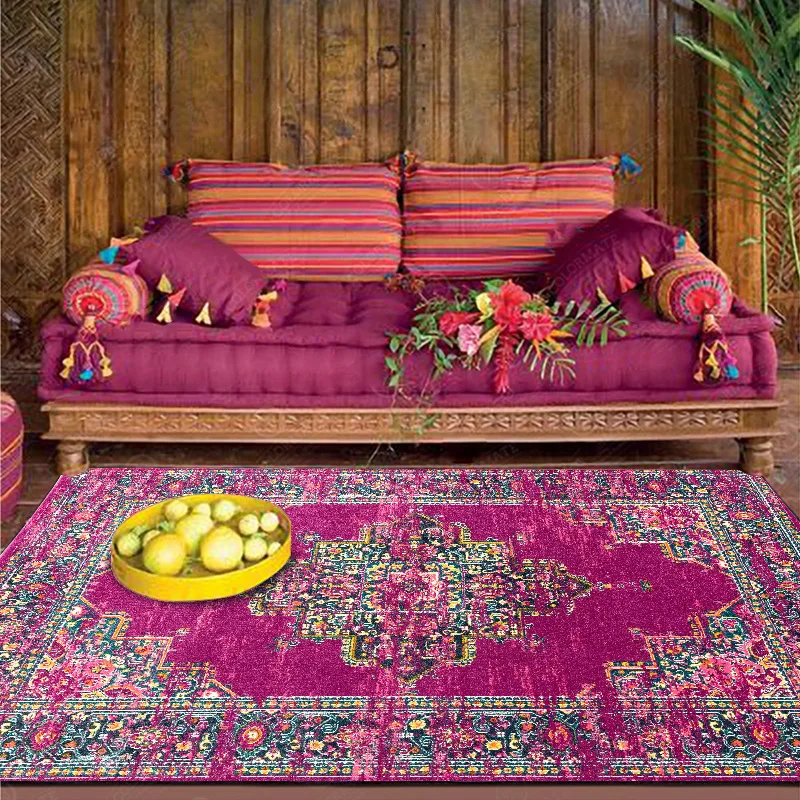 Fashion Retro Pink Purple Geometric Persian Ethnic Style Kitchen Living Room Bedroom Bed Floor Rug Large Area 