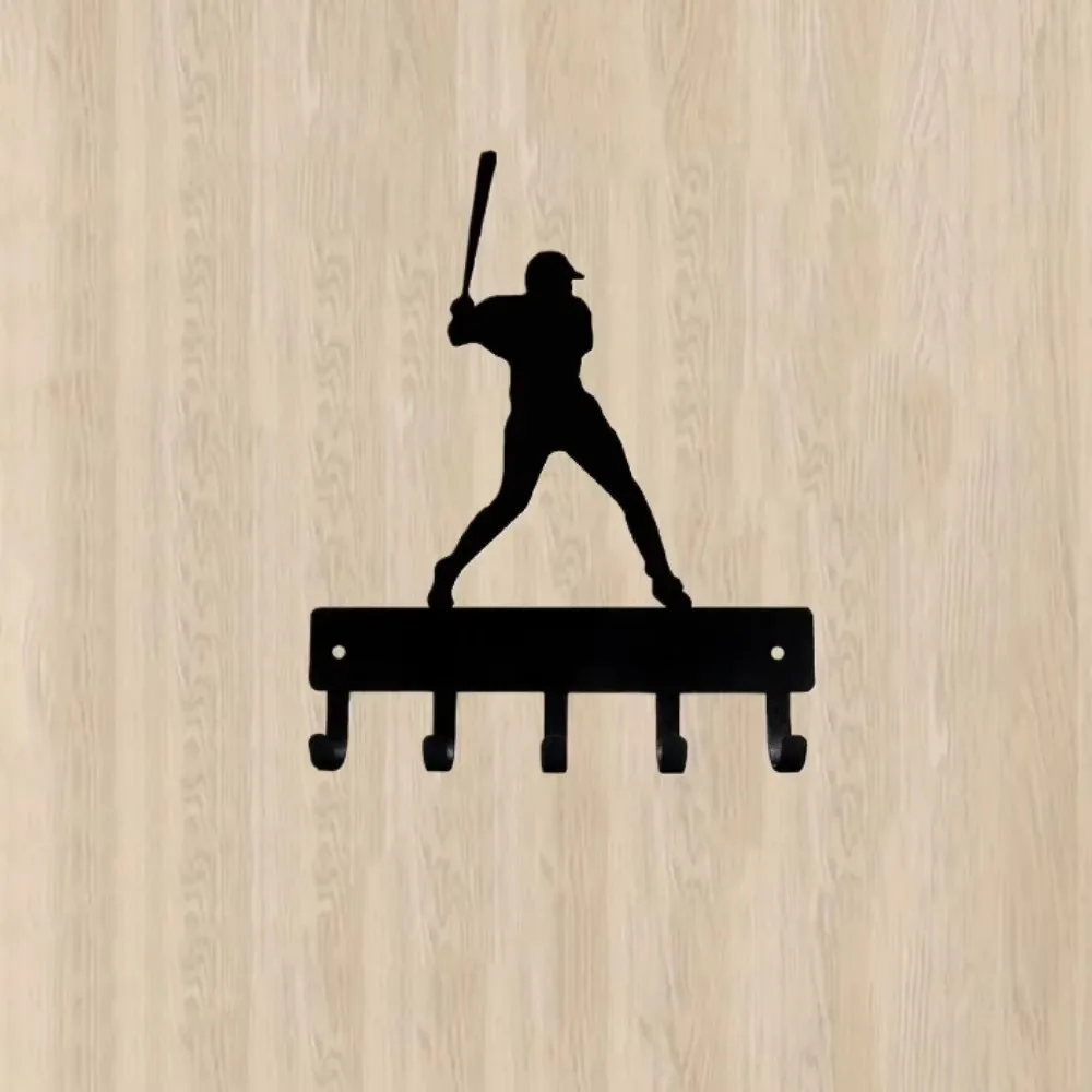 CIFBUY Baseball Batter Sport Metal Key Holder Wall Art Iron Hooks Coat Rack Durable Rust Proof Indoor Home Entryway Decor Gift