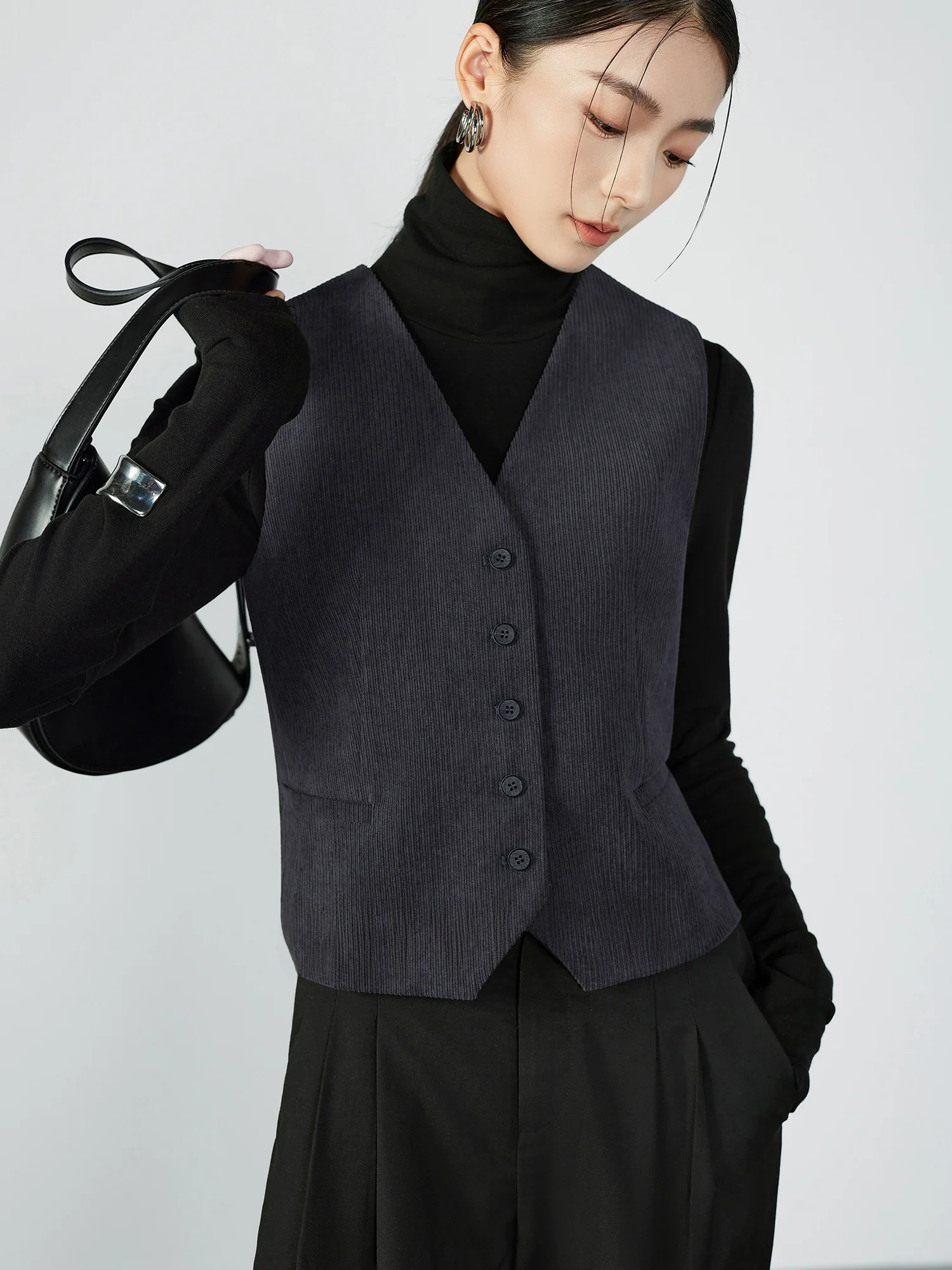 

Modern Retro Velvet Vest Chivirin Women's Faion Commute Sle Button up Thiened Vest Polyester Fabric V-Ne Regular Length