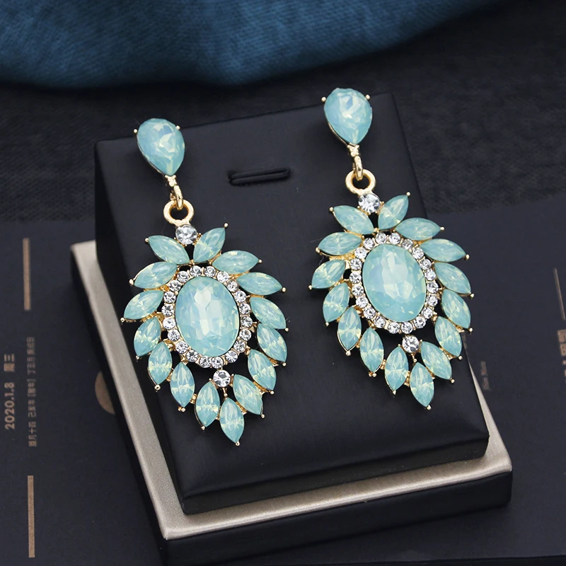 Elegant Colorful Long Hanging Teardrop Earrings for Women Fashion 2024 Collection AB Opal Green Dangle Earring Jewelry Gifts