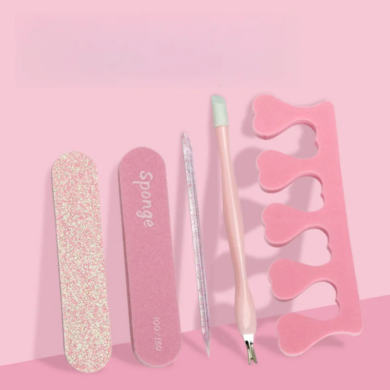 

5 шт., инструменты для ногтей, пилочка для ногтей, губка, щипцы для обеззараживания, кристаллическая палочка, разделитель пальцев, набор инструментов для красоты ногтей