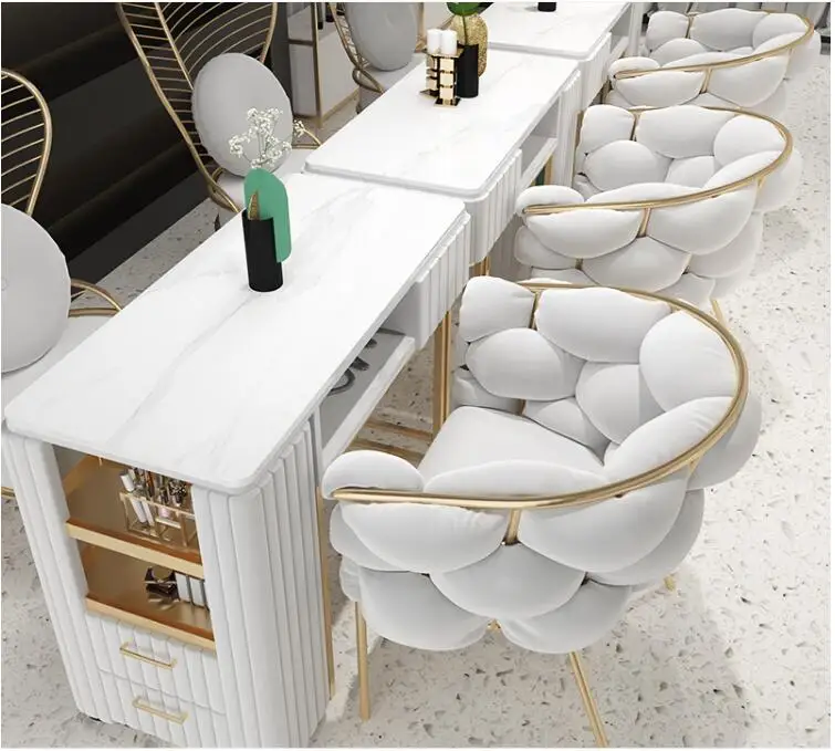 MESA de MANICURA de cristal blanco de lujo, escritorio con lámpara de escape, rosa, equipo de salón de belleza, muebles, venta al por mayor